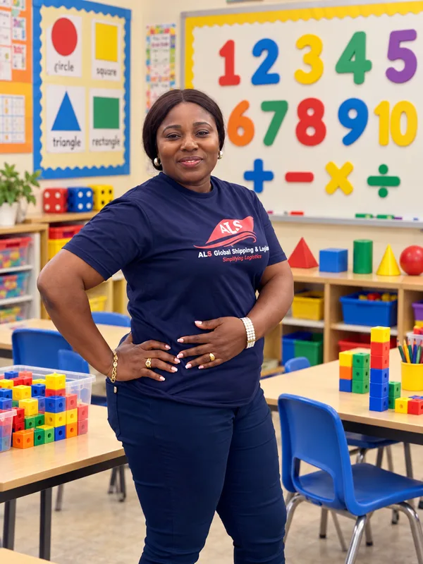Evelyn, your mathematics tutor, wearing her ALS T-shirt